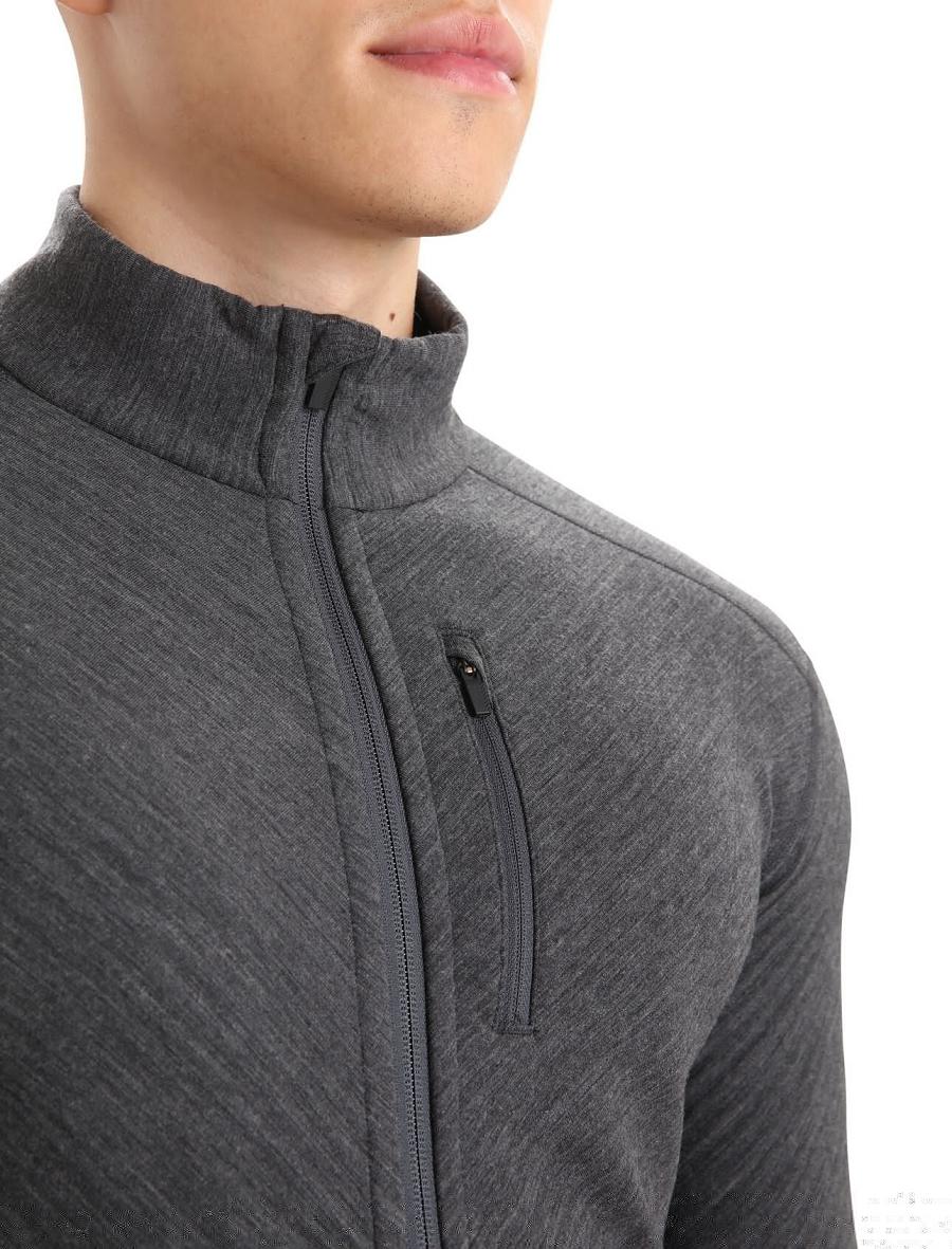 Jet Heather / Black Icebreaker RealFleece™ Merino Descender Long Sleeve Zip Men's Jackets | AU 1243XYUF